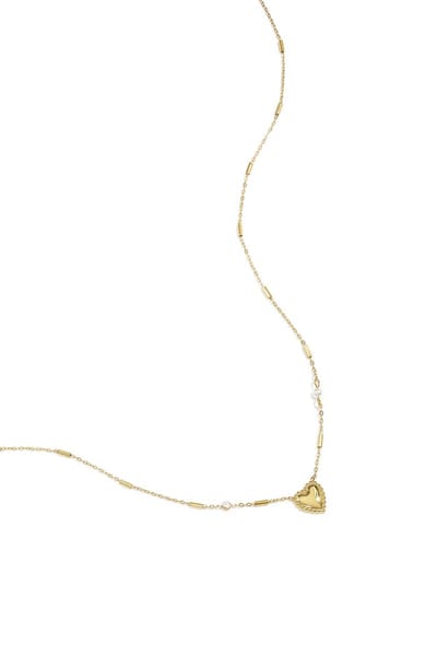 Bijoutheek Collier Fijn Hart Parel Steentje Goudkleurig