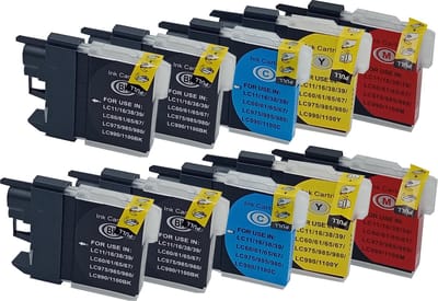 KATRIZ huismerk inkt voor|Brother /LC980/LC985/LC1100/LC1100H| 4x black +2x Cyan +2x Magenta+2x Yellow (10stuks)