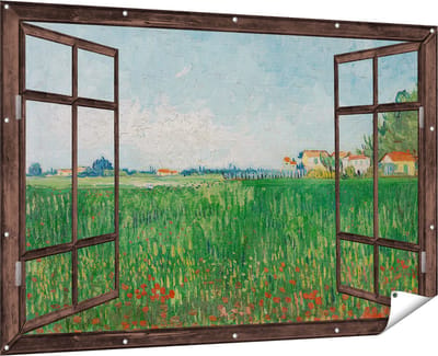 Gards Tuinposter Doorkijk Veld met Klaprozen - Vincent van Gogh - 180x120 cm - Tuindoek - Tuindecoratie - Wanddecoratie buiten - Tuinschilderij
