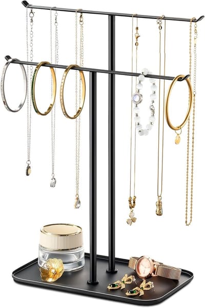 Dailygoods- Sieradenstandaard Stijlvol Metalen Frame - Sieradenhouder - 2-laags T-bar - Geïntegreerde Lade - Voor Kettingen/Armbanden - Schokbestendig en Stabiel
