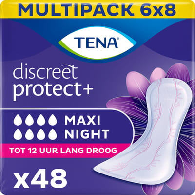 TENA Discreet Protect+ Maxi Night – nachtverbanden voor zwaar urineverlies – 48 stuks