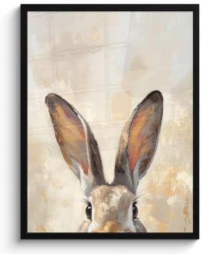 Poster in lijst - Fotolijst 50x70 cm - Posters - Haas - Oren - Bruin - Posterlijst zwart - Decoratie - Wanddecoratie woonkamer - Muurdecoratie slaapkamer