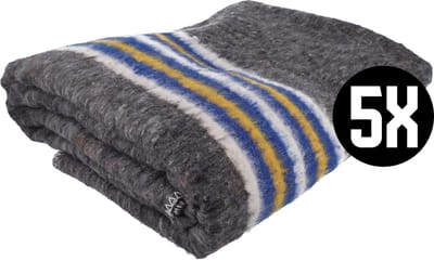 Verhuisdeken 150cm breed x 200cm lang - Opslagdekens - Grijs met blauw en gele banen- Verhuizen - Deken voor verhuizing - 5 stuks - DULA