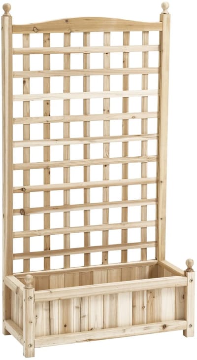 Plantenbak met klimrek - Weerbestendig - Bloembak - Met trellis - Buiten - Hout - Plantenrek - Rechthoekig - Natuurlijk