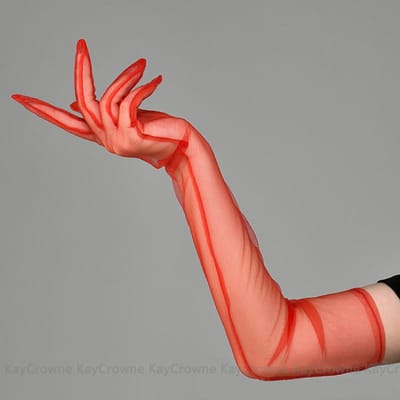 Gants Dentelle Ultra-Fins pour Femmes Sexy Été Protection Solaire Gants de Conduite Fil de Maille Longs Doigts Gants Tactiles Mitaines Cosplay 55CM red