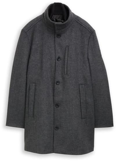 Tom Tailor - 2-in-1 wollen jas met afneembare binnenjas - Maat XL - dark grey black herringbone