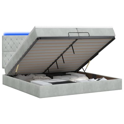 vidaXL - Ottomaanse - Bed - met - Matras - en - LED - Lichtgrijs - 200 - x - 200 - cm