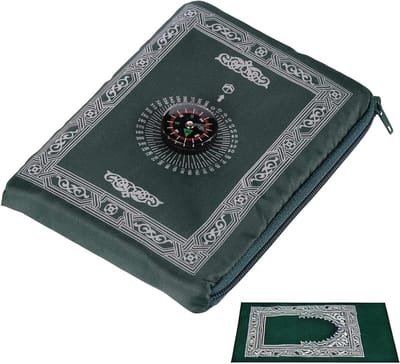 Draagbare Gebedsmat voor Moslims met Kompas - Compact Formaat, Groene Kleur - Inclusief Opbergtas - 60 x 100 cm, Ideaal voor Reizen en Bidden