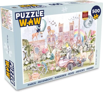 Puzzel Parijs - Regenboog - Kinderen - Roze - Meisjes - Dieren - Legpuzzel - Puzzel 500 stukjes