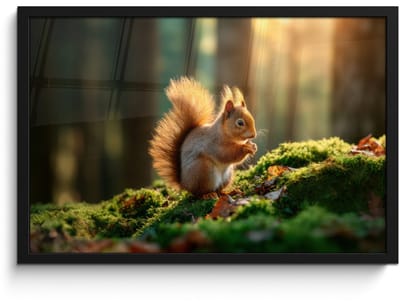 Poster in lijst - Fotolijst 60x40 cm - Posters - Eekhoorn - Nootje - Gras - Posterlijst zwart - Decoratie - Wanddecoratie woonkamer - Muurdecoratie slaapkamer