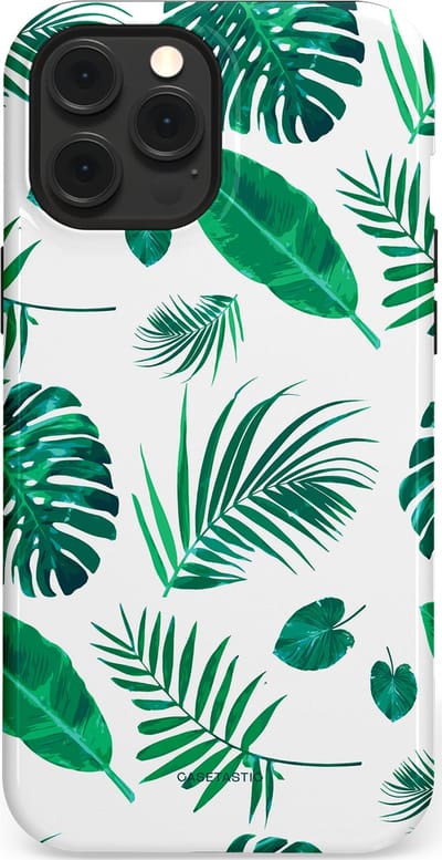 Casetastic Hoesje Geschikt voor Apple iPhone 12 Pro Max Magsafe - Stijlvolle Beschermende Duo-layer Case - Groene Witte Jungle Bladeren Print