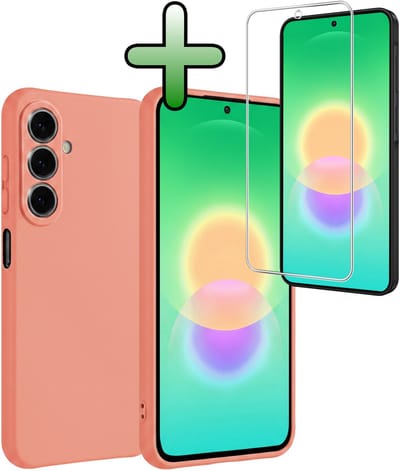 Hoesje Met Screenprotector - Geschikt voor Samsung Galaxy A27 - Sterk & Shockproof - Back Cover - Siliconen Case - Telefoon Hoes - Perzik