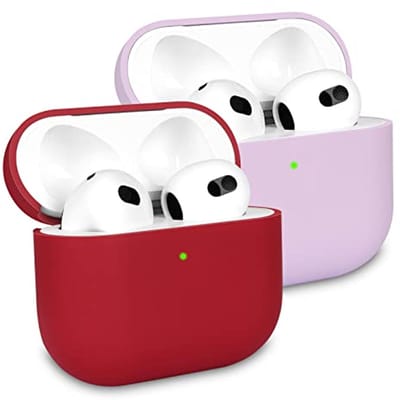 Siliconen Beschermhoes voor Airpods 3 - 2 Stuks, Schokbestendig en Ultradun, Bordeaux/Lavendel