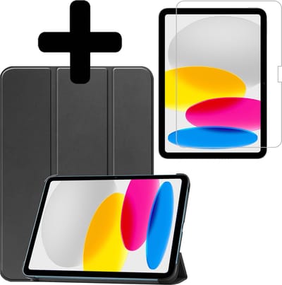 Hoes - Geschikt voor Apple iPad A16/A18 (2022/2025/2026) - 10.9 & 11 inch (10e, 11e & 12e generatie) - Met Screenprotector - Trifold Bookcase - Hard Cover - Hardcover Book Case - Tablet Hoesje - Zwart