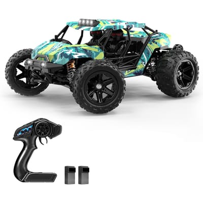 Afstandsbedieningsauto, 2.4G Oplaadbaar Elektrisch Voertuig met Borstelloze Motor 3 Batterijen, 52km/u Style B 2 Battery groen/geel