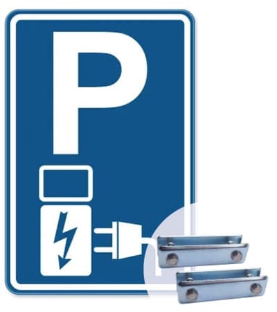 Bord oplaadpunt auto's - blauw - Weerbestendig Aluminium - 40x60 cm - Bevestiging: Met hekbeugels (voor spijlen- of gaashek)