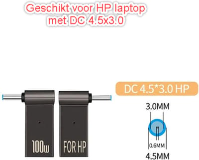 Togadget® - PD 100W Laptop Voedingslader Adapter voor HP 4.5x3 - Type-C naar DC-converter - Power Delivery-adapter - Compatibele lader adapter voor HP
