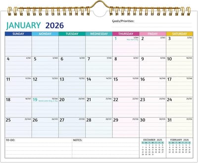 Wandkalender 2026-2027 - 2-jarige kalender - Planning taken - Gelinieerde blokken - 11 x 85 inch