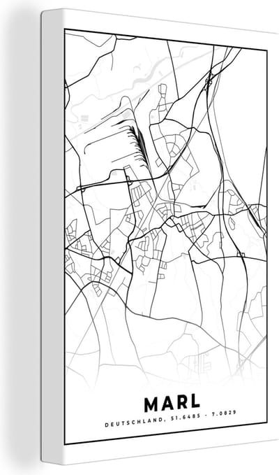 Canvas Schilderij Plattegrond - Kaart - Stadskaart - Marl - 20x30 cm - Wanddecoratie