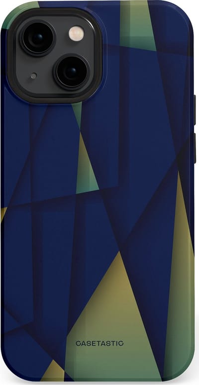 Casetastic Hoesje Geschikt voor Apple iPhone 13 Mini Magsafe - Stijlvolle Beschermende Duo-layer Case - Blauwgroene Driehoeken