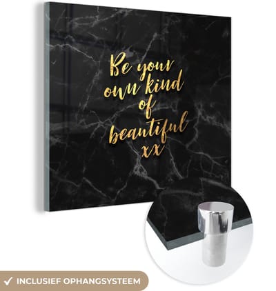MuchoWow® Glasschilderij 50x50 cm - Schilderij acrylglas - Quotes - Zelfvertrouwen - Goud - Marmer - Foto op glas - Schilderijen
