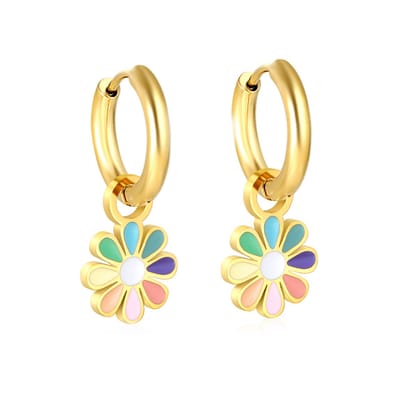 Oorbellen meisje bloem - hoops - daisy- goud kleurig