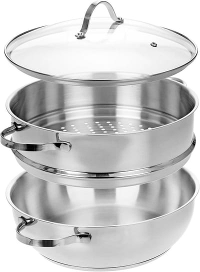 Kookpan met Stoominzet en Glazen Deksel - 28 cm Vaatwasmachinebestendig en Geschikt voor Inductie