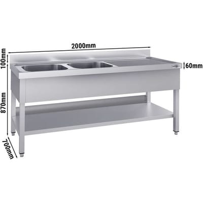 GGM Gastro Spültisch ECO - 2000x700mm - mit Grundboden - mit 2 Becken links Zilver