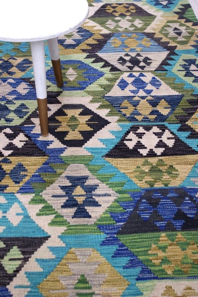 Kleurrijk Tapijt Laagpolig Handgeweven Wollen Vloerkleed - Koho Afghan Kelim 269x175 - 269x175cm- Modern - Woonkamer - Salon - Slaapkamer - Eetkamer