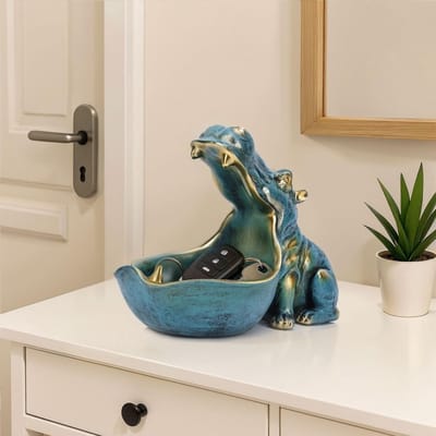 Dailygoods- Standbeeld Nijlpaard - Multifunctionele Houder/Schaal - Decoratie voor Binnen - Opbergdoos voor Sleutels/Sieraden - Handgemaakt Kunstambacht - Perfecte Maat 11,8 x 6,2 x 8,7 inch - Beeldje