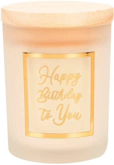 Geurkaars klein goud/wit Happy birthday