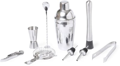 Luxe cocktailset in 9 delen RVS in bamboe houder model Hunton, shaker 550 ml