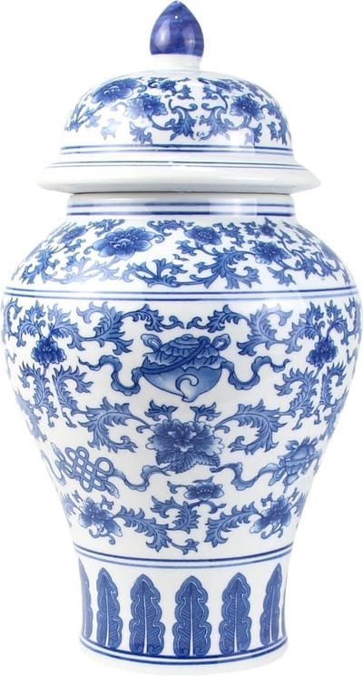 Fine Asianliving Chinese Gemberpot Porselein Blauw Wit Lotus D22xH37cm