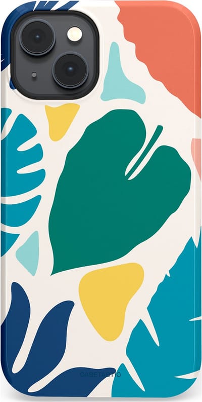 Casetastic Hoesje Geschikt voor Apple iPhone 14 Magsafe - Stijlvolle Beschermende Duo-layer Case - Moderne Kunstbladeren