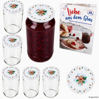 6-delige set ronde glazen 1062 ml To 82 Candyman deksels incl. Diamant Gelierzauber receptenboekje