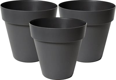 Mega Collections Plantenpot/bloempot - 3x - kunststof - zwart - binnen/buiten - D26 x H22 cm