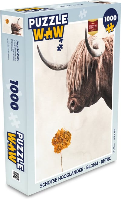 Puzzel Schotse hooglander - Bloem - Retro - Legpuzzel - Puzzel 1000 stukjes volwassenen