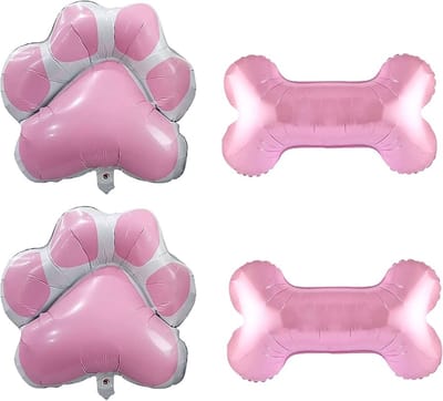 Grote decoratie set Honden Poten en Botten roze 4-delig - hond - ballon - honden poot - honden ballon - roze