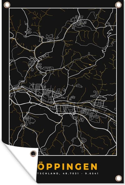 Muurdecoratie Göppingen - Stadskaart - Plattegrond - Duitsland - Kaart - Goud - 120x180 cm - Tuinposter - Tuindoek