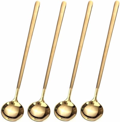 4 stuks Gouden Lange Lepels – 17 cm – 304 RVS – Voor Koffie, Thee & Dranken