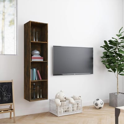 vidaXL - Boekenkast - / - tv-meubel - 143x30x36 - cm - bewerkt - hout - gerookt - eiken