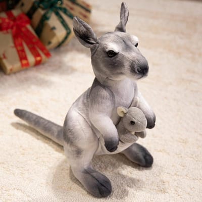 Kawaii Simulatie Kangoeroe Pluche Speelgoed Zacht Knuffeldier Grappige Moederkangoeroe Cadeau voor Kinderen Verjaardagscadeau 35cm