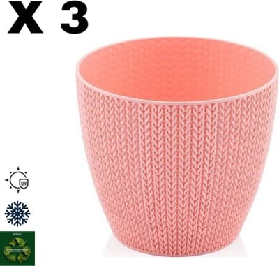 3 roze bloempotten - gehaakt - Serinova - kruidenpotten - roos sierpotten met waterschaal