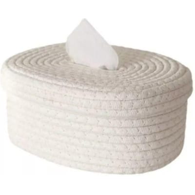 Nieuwe Rechthoek Geweven Desktop Tissuebox Katoentouw Draagbare Pompdoos Home Decor Opbergtas Tissuezak white