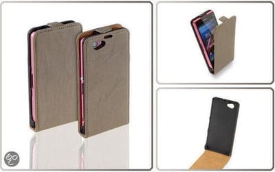 Lelycase Vintage Creme Lederen Flip Case Hoesje Sony Xperia Z1 Mini Compact