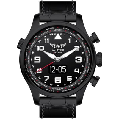 Aviator F-Series Smartwatch 46mm Zwart Staal Leer | AVW79656G421