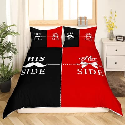 Meneer Mevrouw Dekbedovertrek Set Grappig Zwart Rood Creatief Eenpersoons Beddengoed Set Microfiber Liefde Man Snor Vrouw Lip Romantiek Dekbedovertrek 70x133cm 2pcs