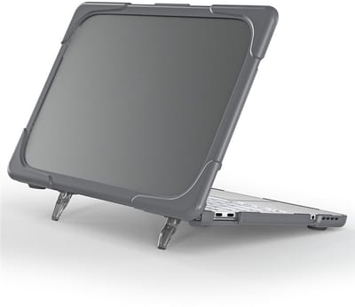 Lunso Geschikt voor MacBook Neo - Armor cover hoes met pootjes - case - Grijs