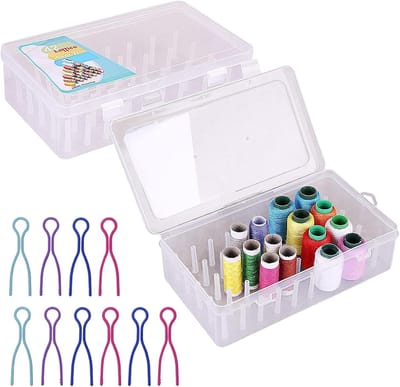 2 stuks naaigarendoos, opbergdoos, naaigaren, opbergdoos met 42 garenrollen, naaigaren, box, transparante kunststof garenrollen, voor naalden, opbergbox voor naaigaren