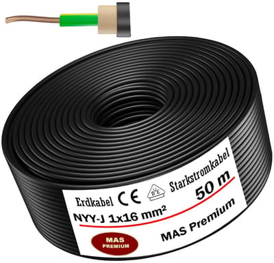 Aardkabel Stroomkabel - Elektrische Kabel - Vaste Installatie - Geschikt voor Grond - 50 Meter - Zwart
